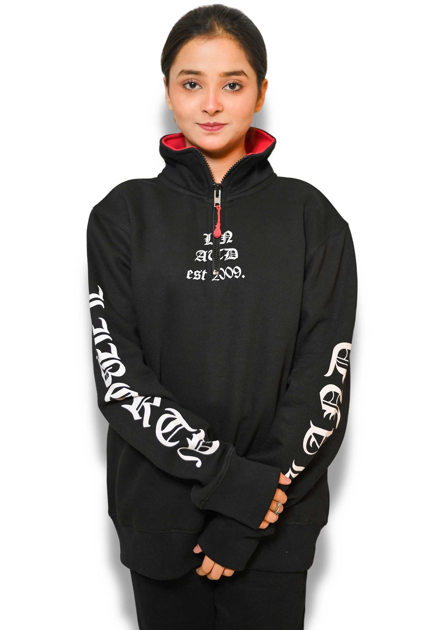 Fashion Zip Thru High Neck Sweat - Black